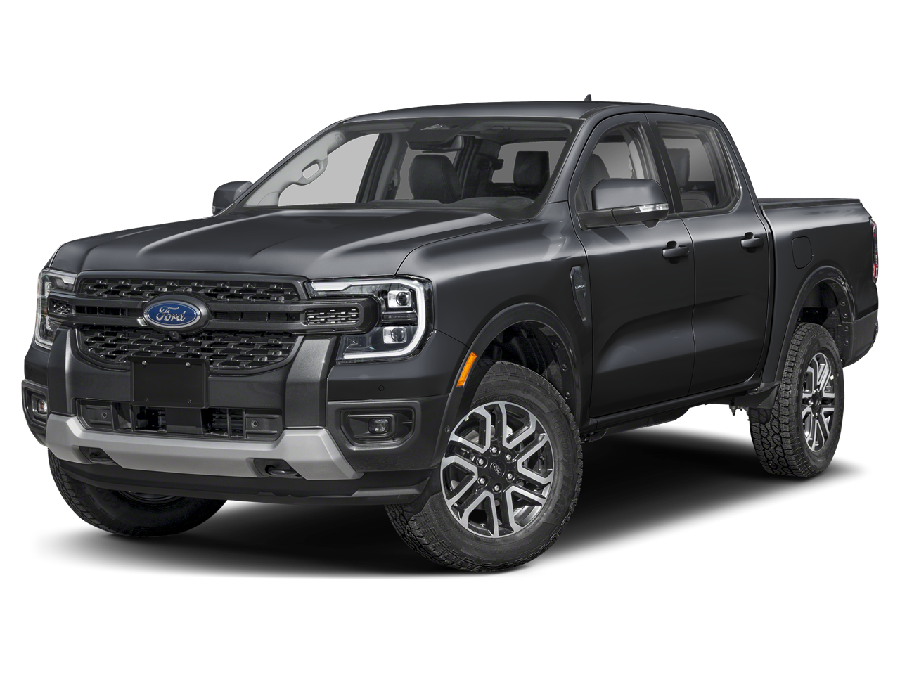2024 Ford Ranger LARIAT in Shadow Black — front three-quarter view