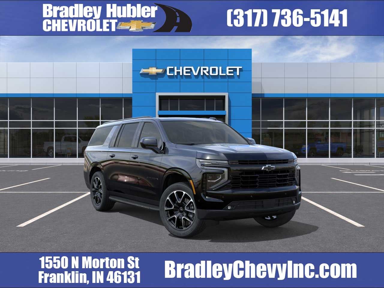 2026 Chevrolet Suburban RST in Black — front three-quarter view