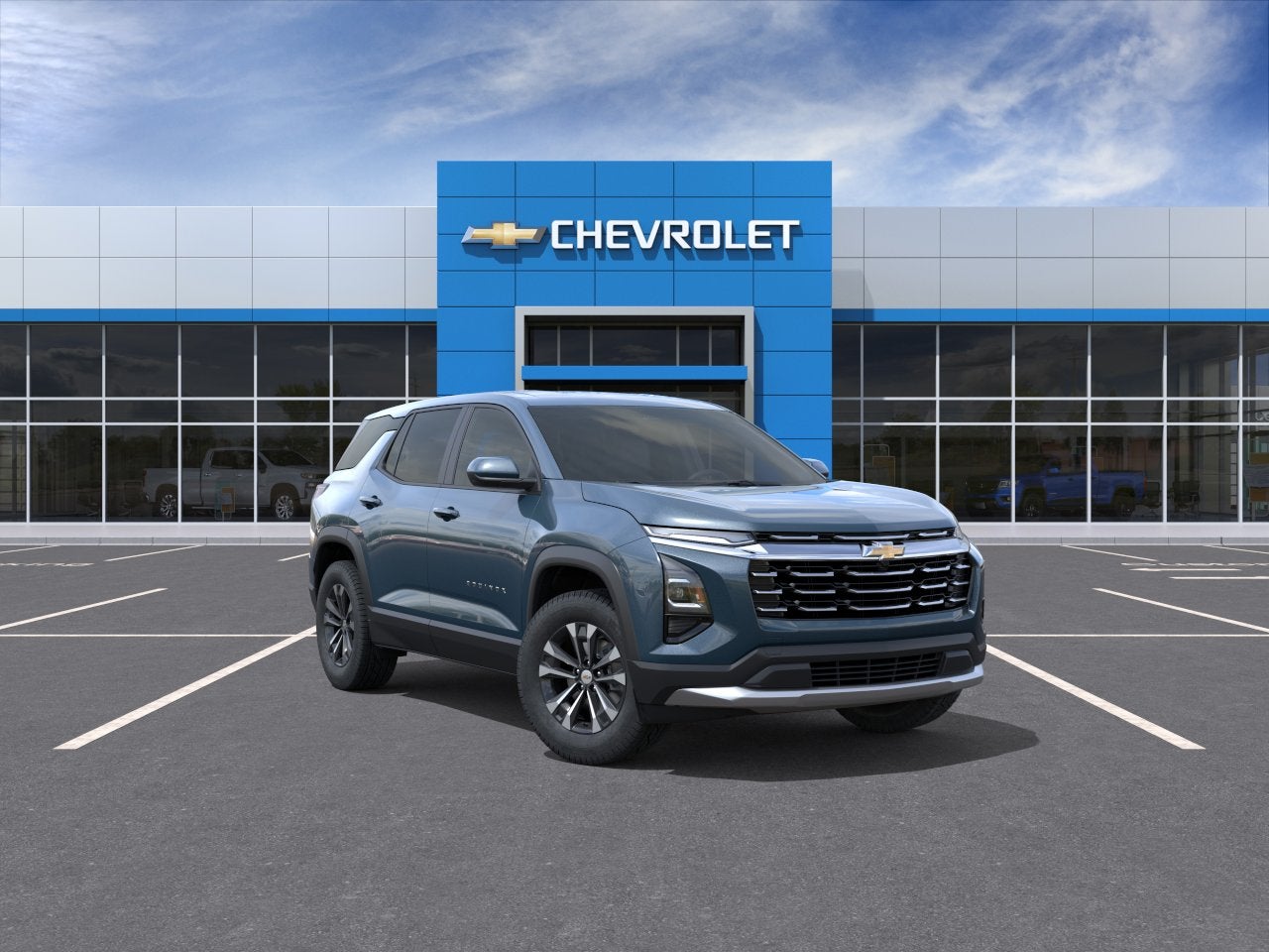 2027 Chevrolet Equinox FWD LT in Lakeshore Blue Metallic — front three-quarter view