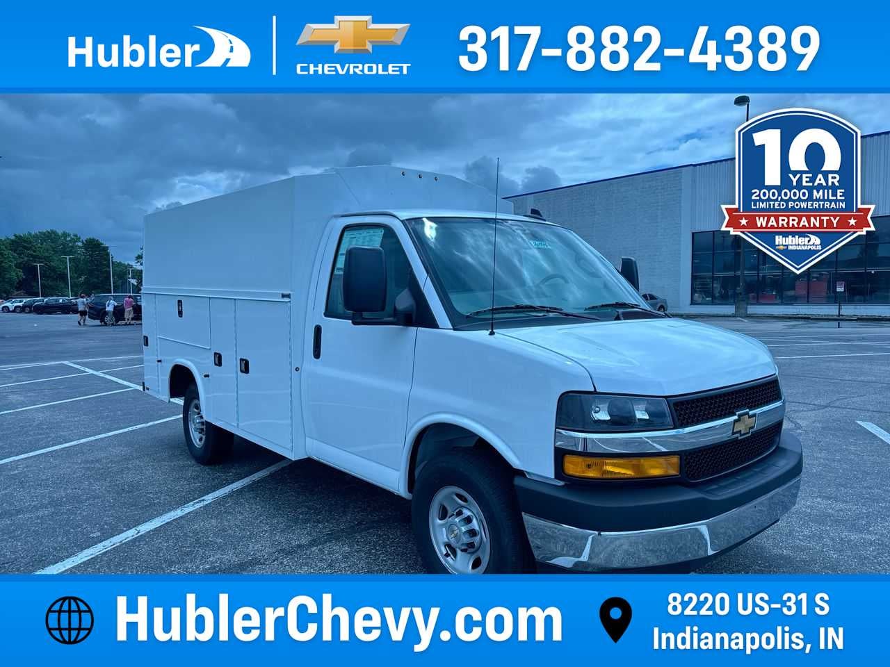 2026 Chevrolet Express Cutaway 3500 1WT in Summit White — front three-quarter view