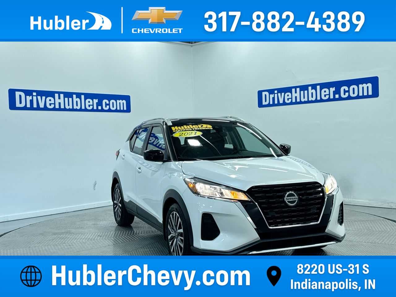2021 Nissan Kicks SV in Ice Cap — front three-quarter view