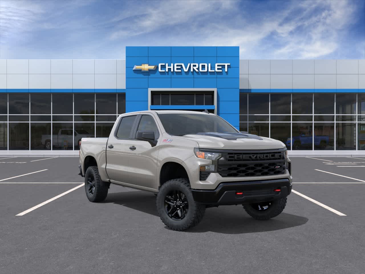 2026 Chevrolet Silverado 1500 Custom Trail Boss in White Sands — front three-quarter view