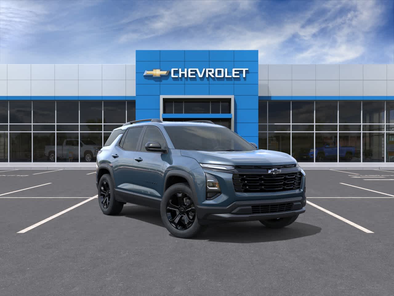 2027 Chevrolet Equinox FWD LT in Lakeshore Blue Metallic — front three-quarter view