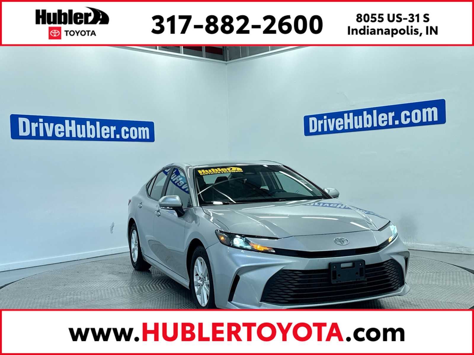 2025 Toyota Camry LE in Celestial Silver Metallic — front three-quarter view